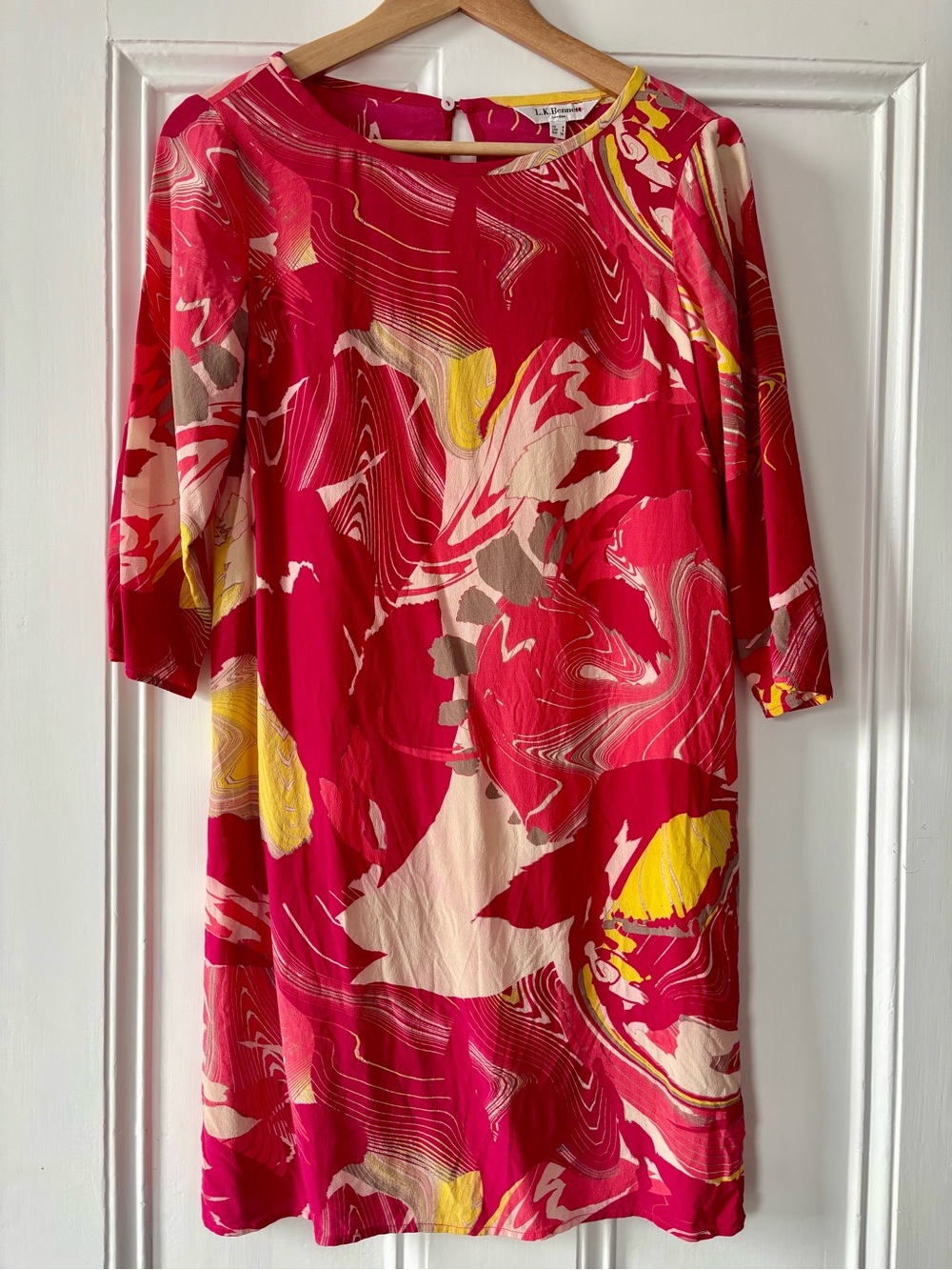 L.K.Bennett London Silk Tunic Dress Pink/Fuchsia Abstract Print US 4 size